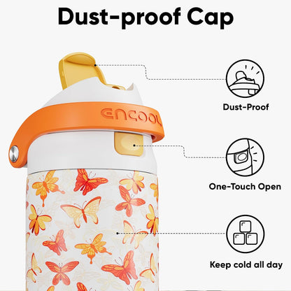 ENCOOL Leakproof Insulated Water Bottle with Straw Dual-Sip Water Bottle Bag-Safe Design for Work, Commute & Gym – Keeps Drinks Cold All Day, 24 oz, Lemonade Pink - Colors B