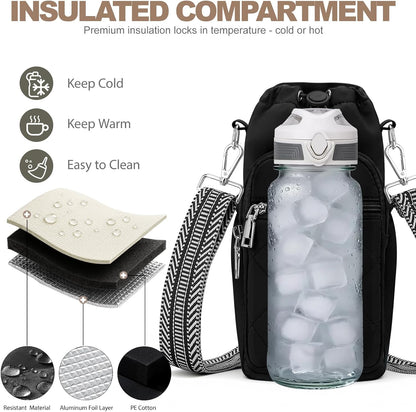 SYTRAH Water Bottle Carrier Bag with Strap, Water Bottle Purse with Phone Pocket 40oz for Walking Hiking