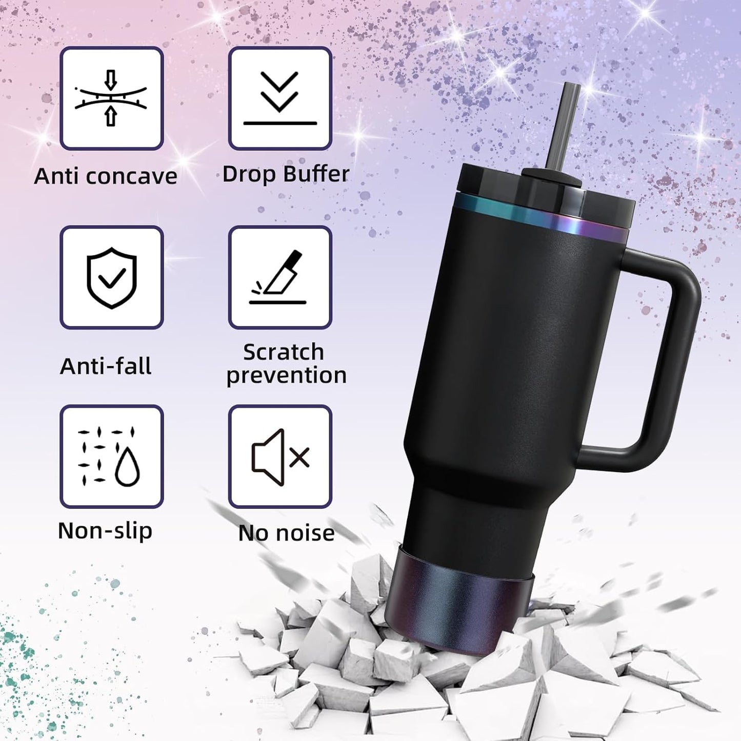 Glossy Gradient Silicone Boot, Compatible with Stanley H2.0 20-40oz & IceFlow 20-30oz, Chameleon Metallic Shimmer Cup Sleeve Protector for Hydroflask and Bottle Bottom with 2.8-3in