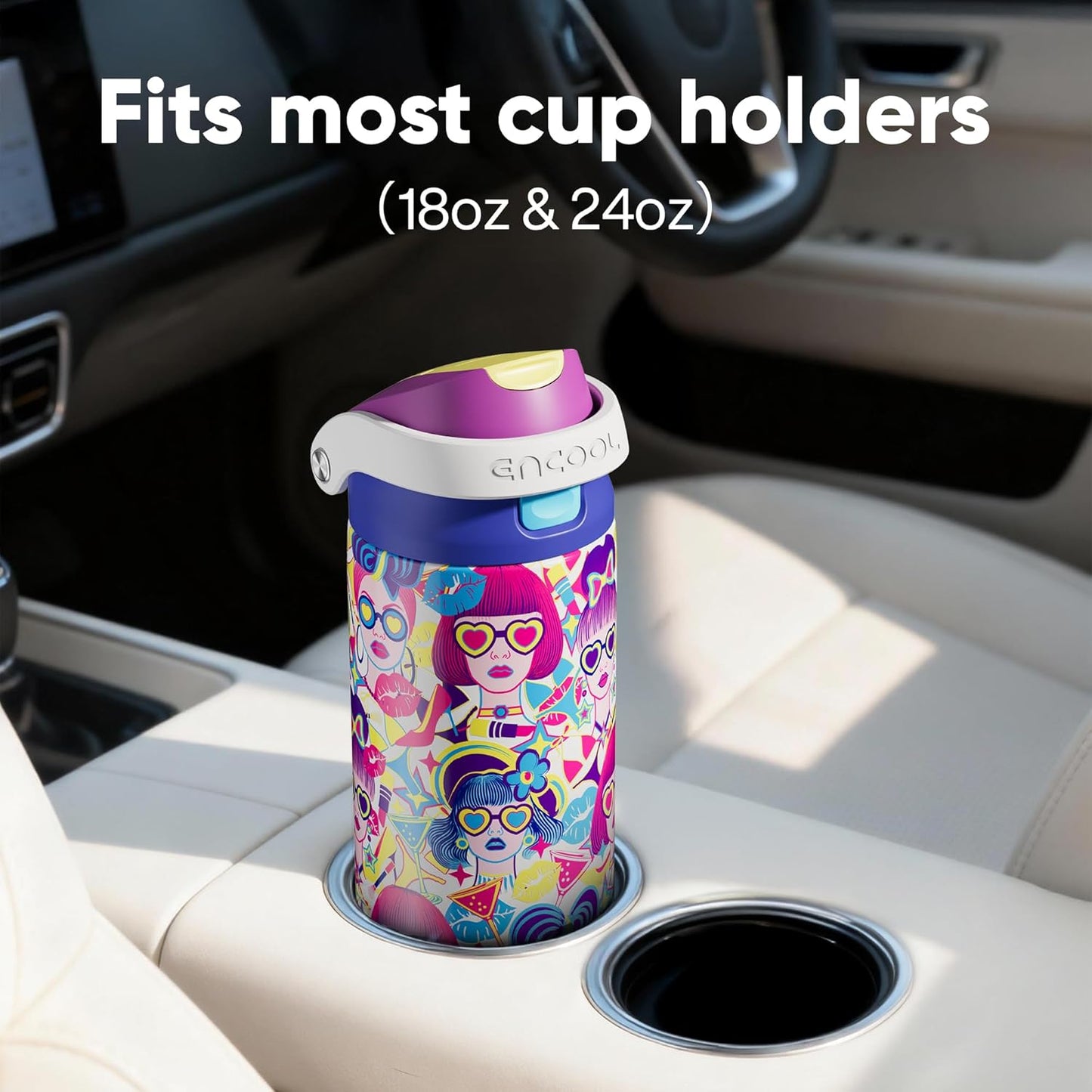 ENCOOL Leakproof Insulated Water Bottle with Straw Dual-Sip Water Bottle Bag-Safe Design for Work, Commute & Gym – Keeps Drinks Cold All Day, 24 oz, Lemonade Pink - Colors A