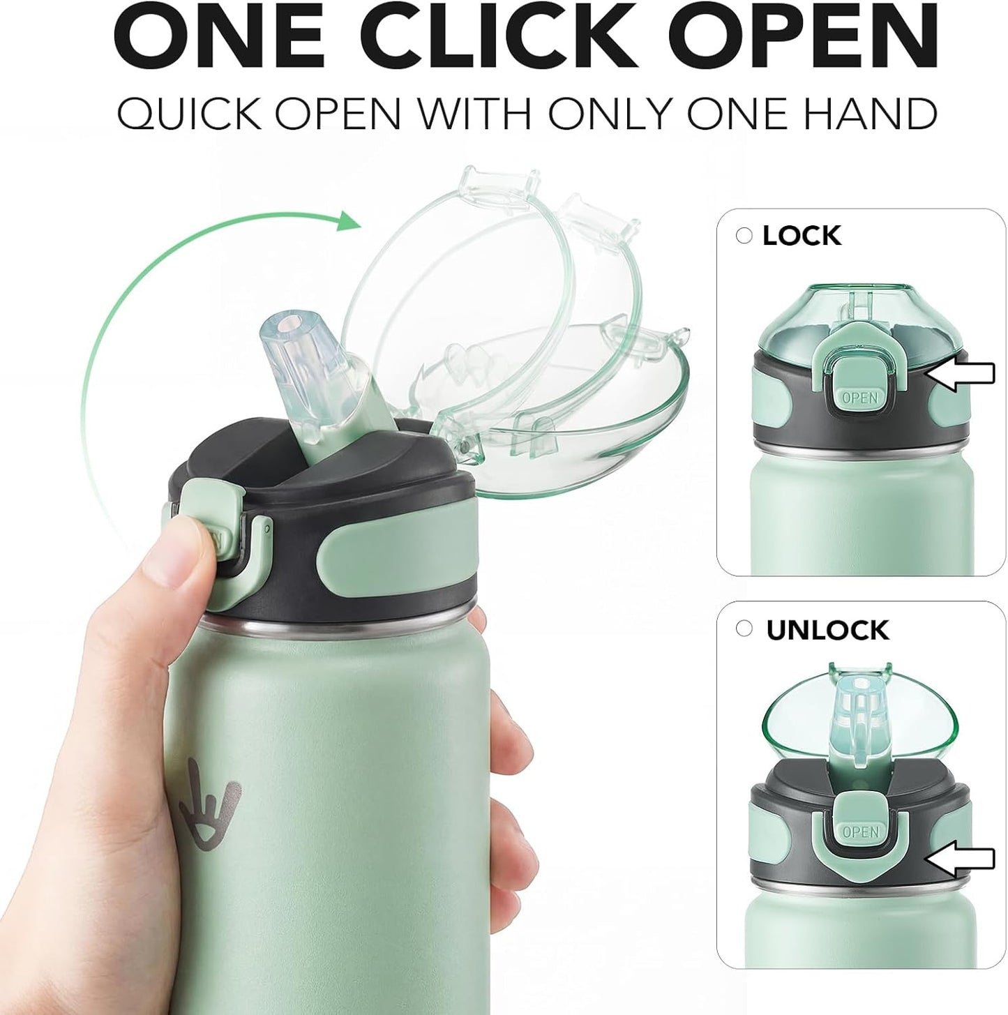 Enerbone 24 oz Insulated Water Bottle, Stainless Steel Bottle with Carrying Strap, Double-Wall Vacuum Insulation Design, Leakproof Sports Bottle with Straw, Keep Drinks Cold or Hot for Hours