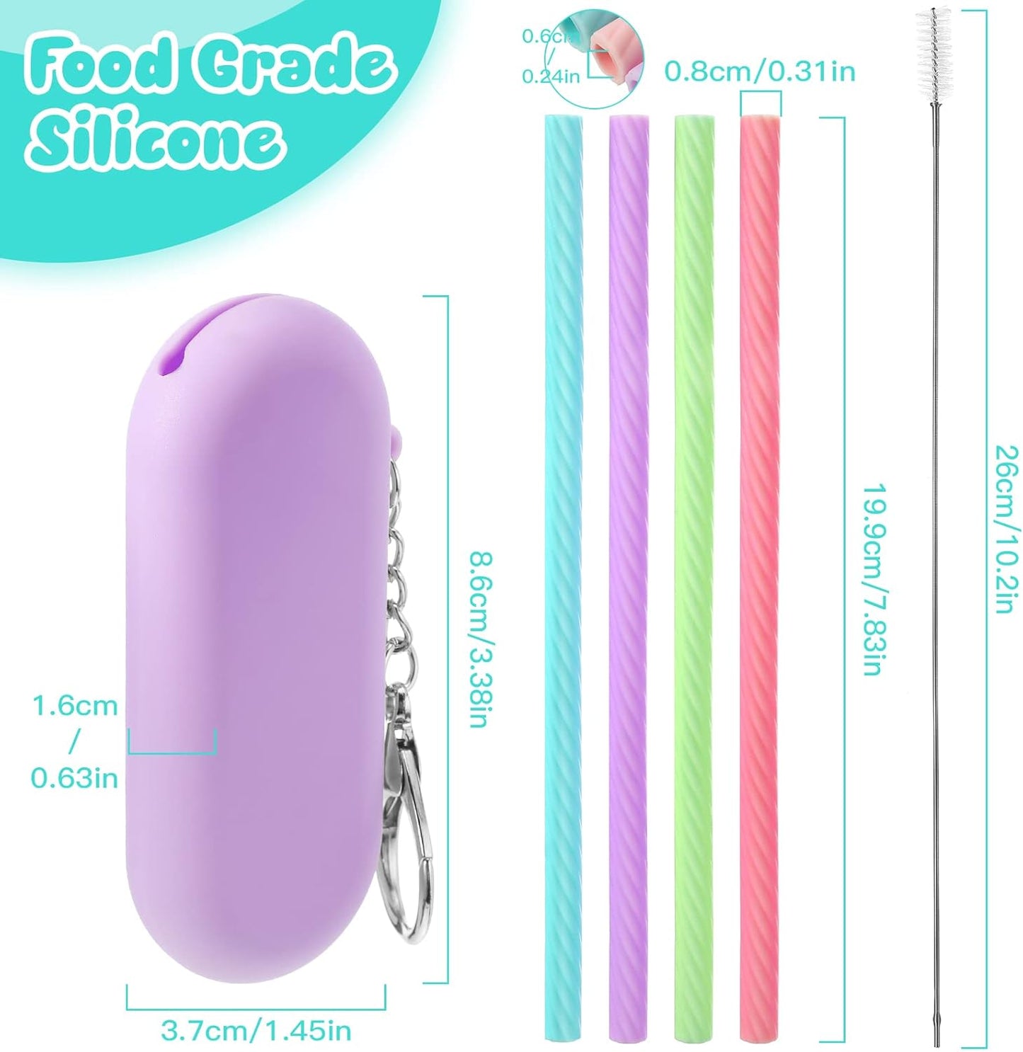 Meanplan 4 Sets Cruise Ship Essentials,4 Set Silicone Straws with Case Reusable Silicone Portable Drinking Straw Set for Party Travel Cold or Hot with 4 Carry Case, 4 Cleaning Brushes (Classic Color)