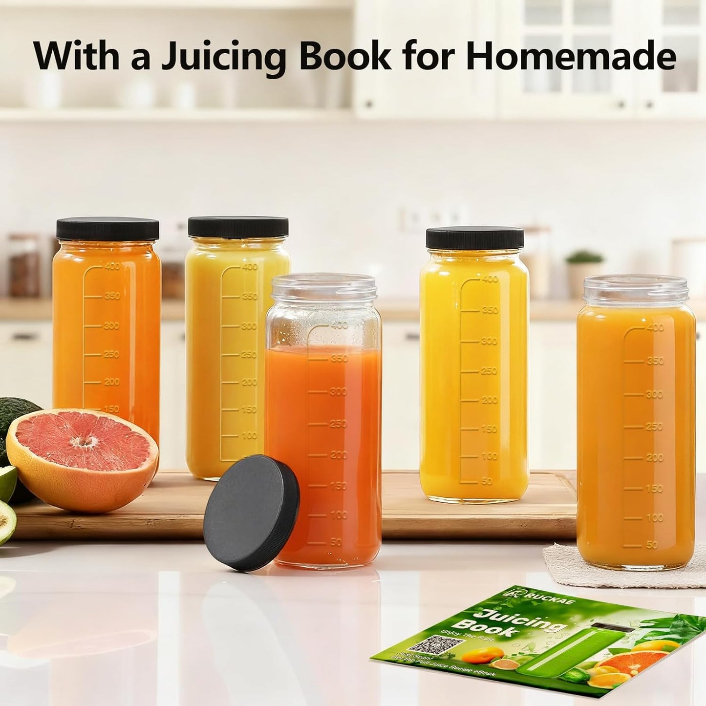 Ruckae 16oz 10 Pack Juice Bottles, Glass Bottles with Lids, Smoothie Cup Lids and Straws, Water Bottle Mason Jar Drinking Glasses for Juicing, Smoothies, Kombucha