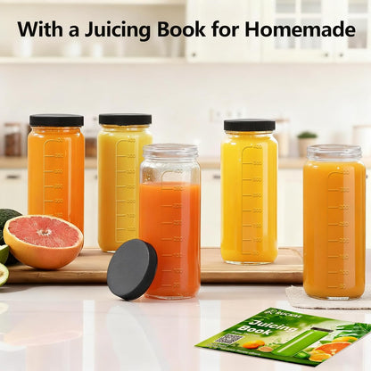 Ruckae 16oz 10 Pack Juice Bottles, Glass Bottles with Lids, Smoothie Cup Lids and Straws, Water Bottle Mason Jar Drinking Glasses for Juicing, Smoothies, Kombucha
