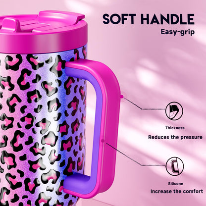 Meoky 32 oz Tumbler with Handle and Flip Straw, 100% Leakproof Tumbler with Lid and Straw, Stainless Steel Insulated Cup, Cupholder Friendly, Keeps Cold for 24 Hours (Night)