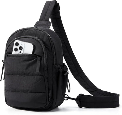 BAGSMART Small Sling Bag for Women, Puffer Crossbody Bag Purses Hobo Handbag Fanny Packs for Travel Hiking