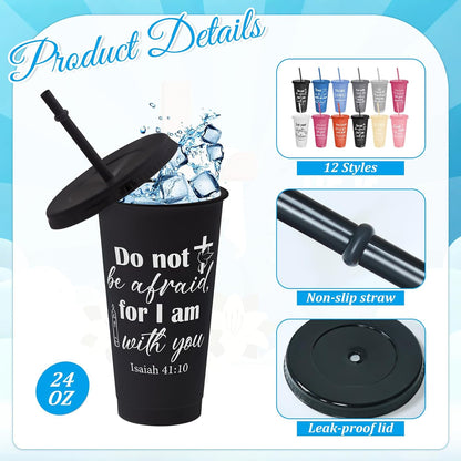 Cinrobiye 24 Pcs Jesus Loves You Tumblers Bulk, 24 oz Christian Plastic Cups with Lids and Straws, Reusable Religious Gift Cups for VBS, Sunday School, Church Events, Bible Study Party Favors