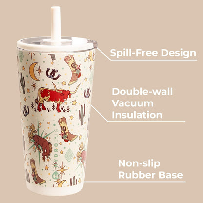 HydroJug Everyday Tumbler 20 oz – Ceramic-Lined Insulated Tumbler with Straw and Soft-Touch Lid, Cup Holder Friendly, Double-Wall Vacuum Insulation, Reusable Travel Cup – Rodeo
