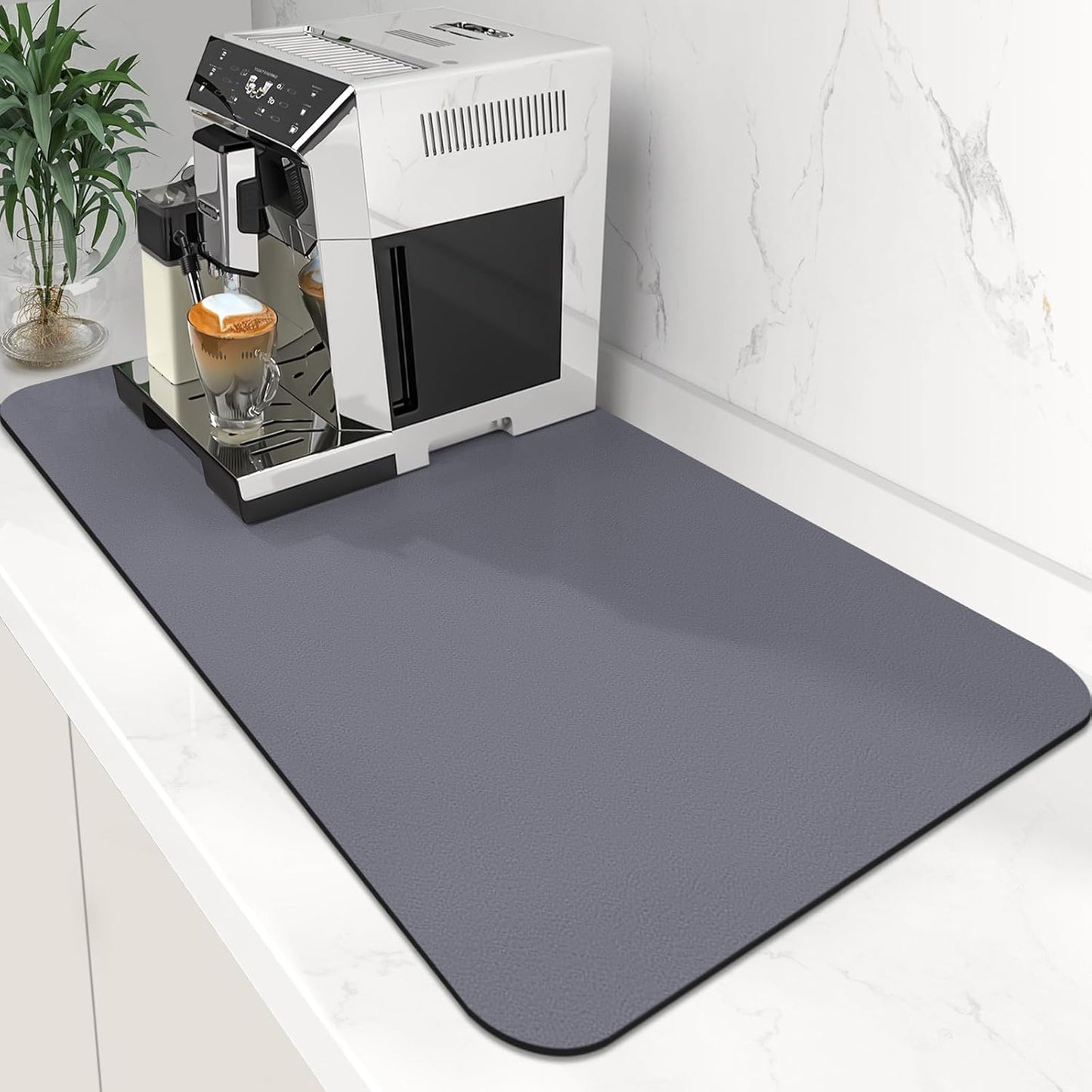 WISELIFE Coffee Mat Super Absorbent Dish Drying Mat Coffee Bar Accessories Match with Machine Large Drying Mats for Kitchen Counter 12" W x 19" L, Black
