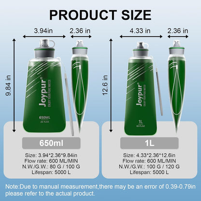 Water Filter Survival - Collapsible Water Bottle with Filter 0.01 Micron Squeeze Filtered Water Bottle 22oz for Hiking Backpacking Camping BPA-Free(White 650ml)