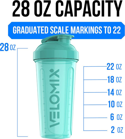 VELOMIX -2 Pack- 28 oz Protein Shaker Bottles for Protein Mixes - 2x Wire Whisk | Leak Proof Shaker Cups for Protein Shakes | Protein Shaker Bottle Pack (Black/Transparent)