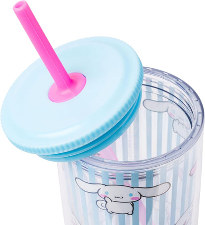 Silver Buffalo Sanrio Hello Kitty Milk Carton Pattern Plastic Boba Tumbler w Lid and Wide Straw, 24 Ounces