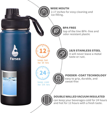 Farsea Insulated Water Bottle With Paracord Handle, Protective Silicone Boot and 2 Lids (Straw Lid & Spout Lid), Stainless Steel Water Bottle Wide Mouth, Double Wall Sweat-Proof BPA-Free, 24 oz