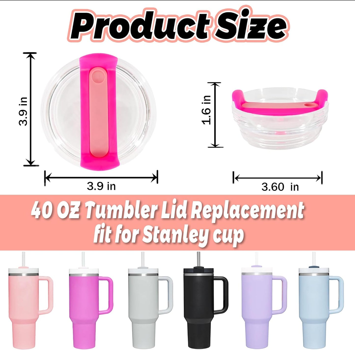 40 OZ Tumbler Lid Replacement Compatible for Stanley Quencher H2.0, 1 Pack BPA Free Clear Lid Replacement for Stanley Cup Accessories(Clear-White)