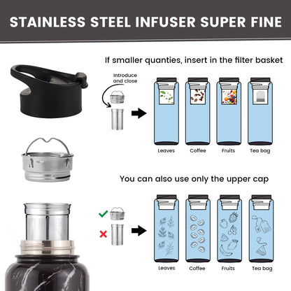 Lexlion Tea Infuser Water Bottle 32 Oz – Triple Wall Insulated Stainless Steel, Loose Leaf & Fruit Strainer, 3 Leakproof Lids, BPA-Free Silicone Sleeve, Reusable Thermal Mug