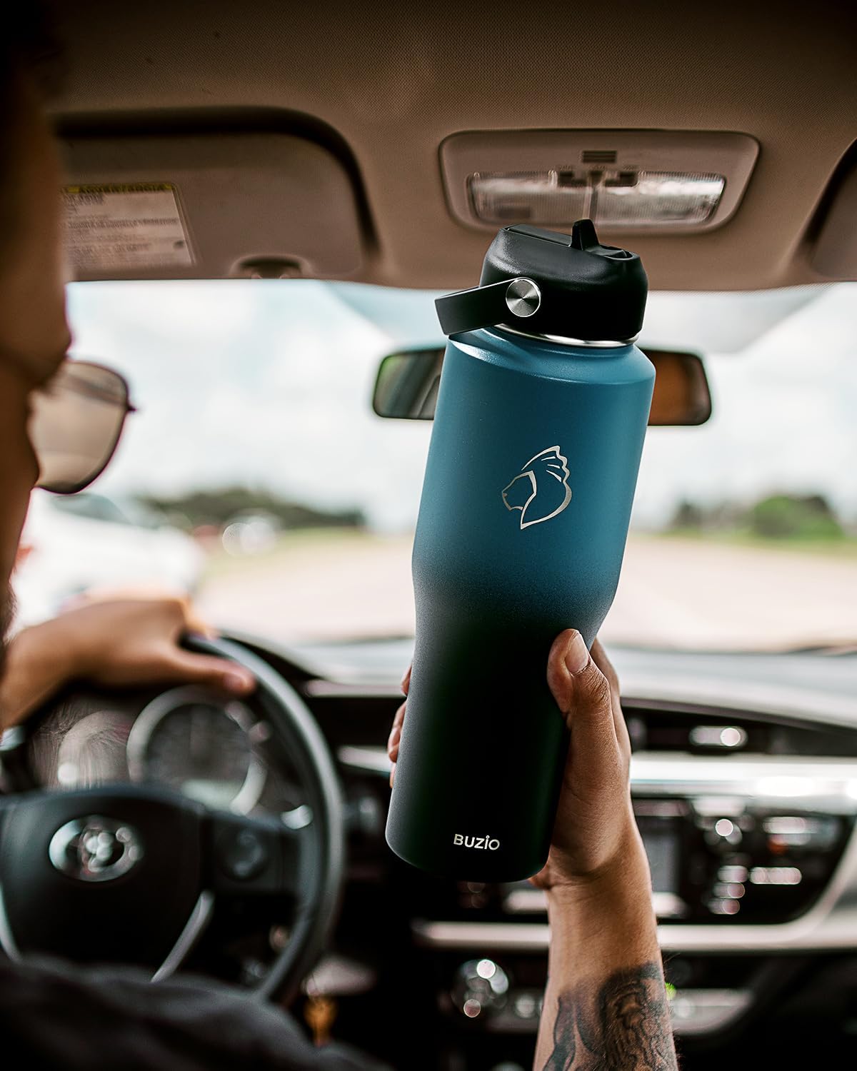 BUZIO 40oz Insulated Water Bottle Fits in Any Car Cup Holders, 40oz Vacuum Insulated Tumbler with Lids and Straw for Water, Travel Mug Cupholder Friendly, Leakproof Keep Cold & Hot, Indigo Crush