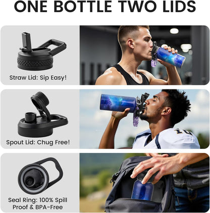 RAYMYLO One Gallon Water Bottle Insulated, Triple Walled Vacuum Stainless Steel (Cold for 48 Hrs), Leak Proof & Non-BPA, Large Water Flask Jug with Paracord Handle & Straw Spout Lids