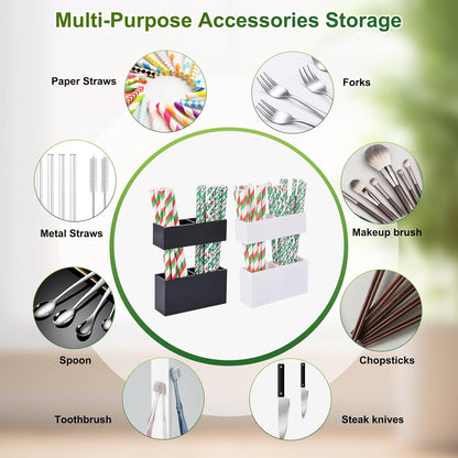 2 PACK Acrylic Straw Holder for Cabinet Doors, Reusable Straw Organizer with Ultra-Sticky Adhesive, Small Kitchen Accessories Container, Fits Both Short & Long Straws(Black)