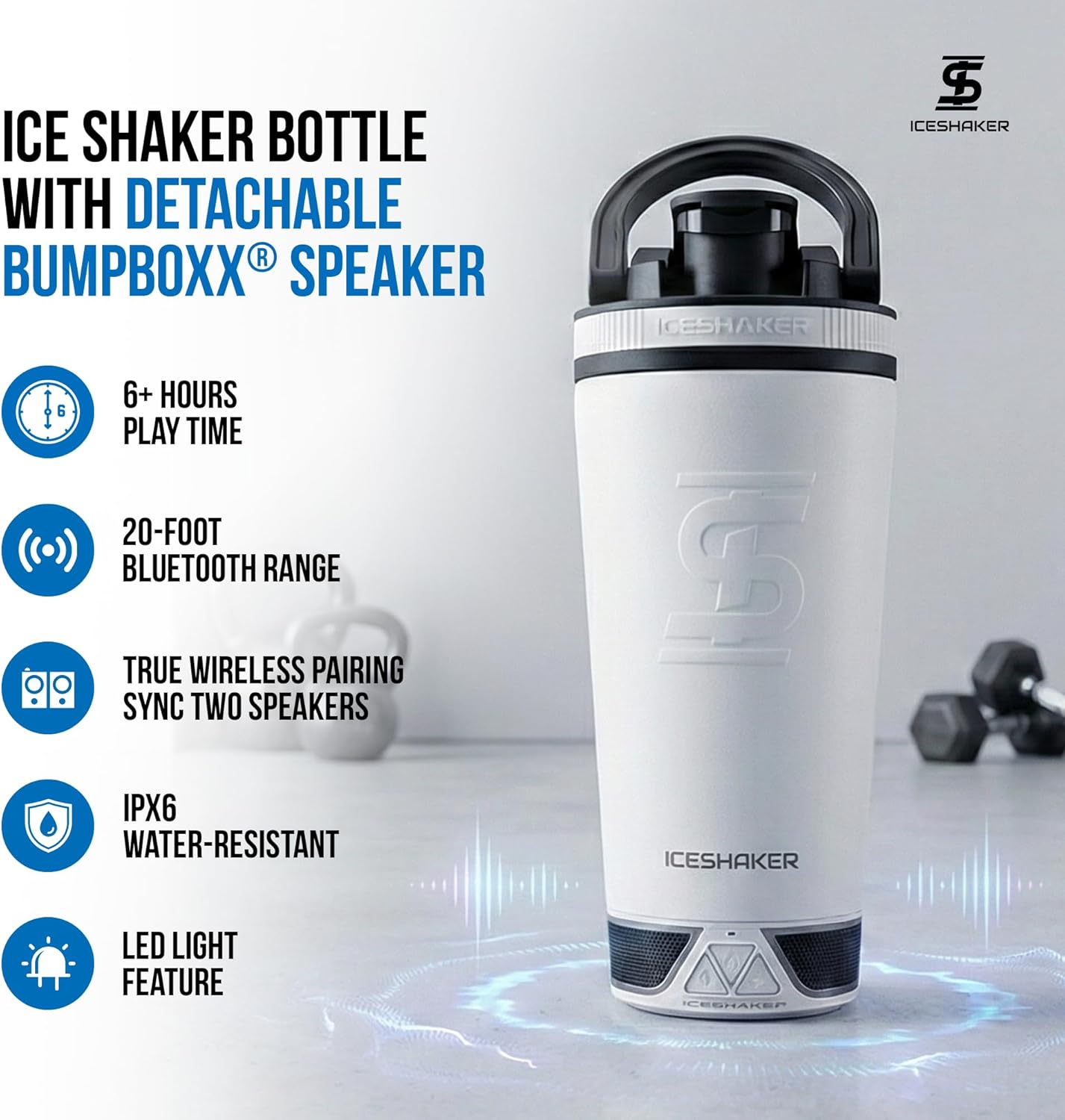 Ice Shaker Insulated Stainless Steel Shaker Bottle | 26oz, Black | Cold for 30+ Hours | Insulated Cup with Twist-on Agitator | Odor-Free Bottle for Protein Shakes, Water, Smoothies, Cocktails