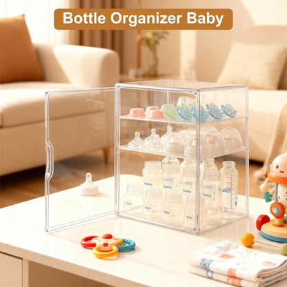 ERTIUANIO Baby Bottle Organizer – 3 Tier Bottle Storage Organizer Baby for Nipples, Pump Parts, Food Jars – Clear Acrylic Bottle Station Organizer for Countertop and Kitchen, Gifts for New Mom