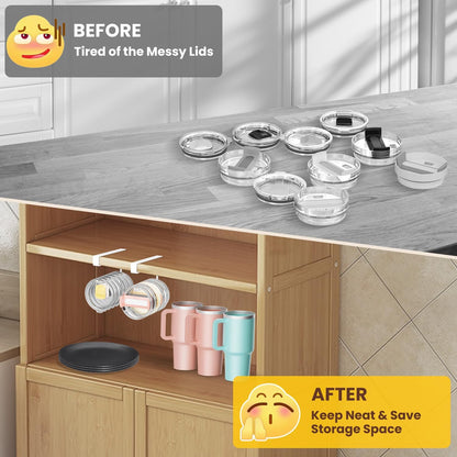 2 Pack Tumbler Lid Organizer, Under Cabinet Cup Lid Holder for Yeti Insulated Mug/Stanley Insulated Mug/Simple Modern Insulated Mug Lid, No Gluing, No Drilling, Up to 10 Lids (Black)