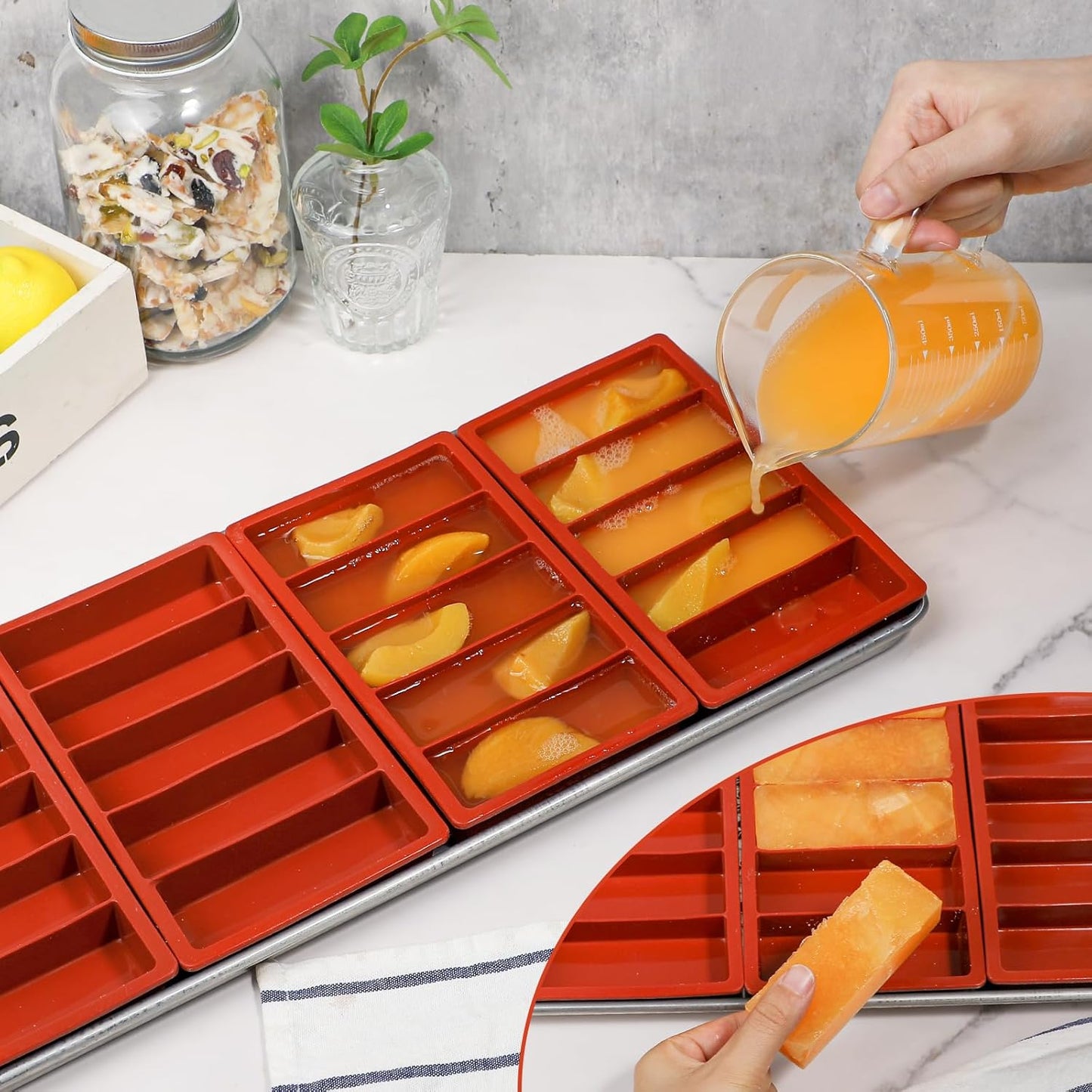 Webake Silicone Water Bottle Ice Cube Trays Mold Set of 2, Easy Release Long Ice Cube Sticks For Cocktail and Whisky