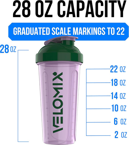 VELOMIX -2 Pack- 28 oz Protein Shaker Bottles for Protein Mixes - 2x Wire Whisk | Leak Proof Shaker Cups for Protein Shakes | Protein Shaker Bottle Pack (Black/Transparent)