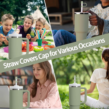 6PCS Silicone Straw Covers Cap Compatible with Stanley Cup 30-40 oz Tumbler with Handle 10mm Straw Toppers，Dust-Proof Reusable Straw Cover for Stanley Cup Accessories (Black)