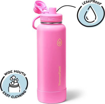 ThermoFlask Insulated Water Bottle with Spout Lid (24 oz, Lemonade Stand) - Leakproof, Stainless Steel Water Bottle for Cold & Hot Drinks, Travel & Daily Hydration