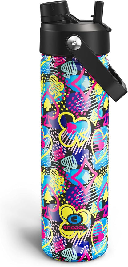 ENCOOL Insulated Water Bottle with Straw Stainless Steel Water Bottle, Leak-Proof, BPA-Free, Double Wall Vacuum Keeps Cold for 24 Hours for Sports, Travel, School (26 oz, Cotton Candy) - Colors A