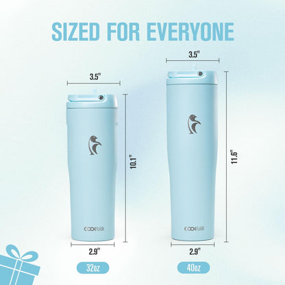 Coolflask Water Bottle 40 oz Fits Car Cup Holder, Slim Tumbler Stainless Steel with Straw & Handle, Vacuum Flask Leakproof Wide Mouth for Travel Sports Gym, Black