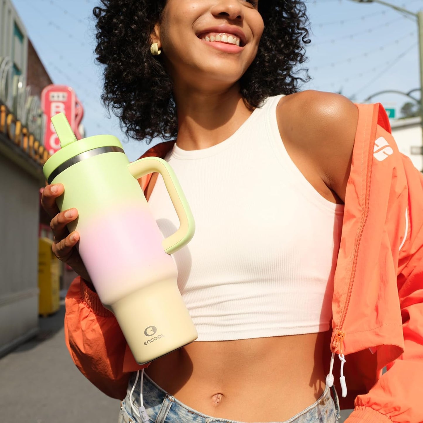 40 oz Tumbler with Handle and Straw: Stainless Steel Insulated Tumbler Keeps Cold for 24 Hours, Leakproof Travel Cup Fits in Cup Holder and BPA-Free, Cotton Candy