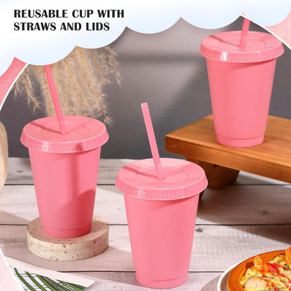 Uiifan 6 Pcs 24 oz Reusable Tumbler with Lids and Straws Plastic Iced Coffee Tumbler Glitter Travel Mug Cup for Smoothie Juices Birthday Party Cold Drink Coffee Cup Bulk for Adult Kid Women (Clear)