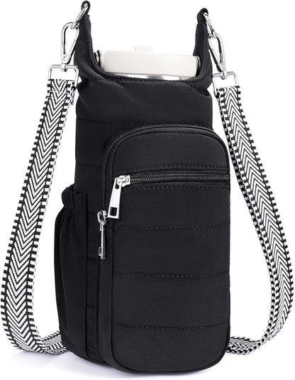Water Bottle Bag 40 oz Crossbody Bag Insulated Carrier Purse Holder for Walking Hiking with Adjustable Strap