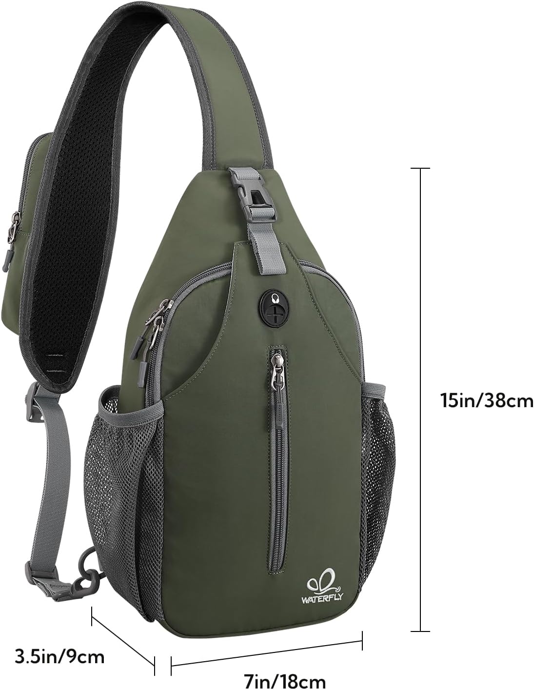 WATERFLY Crossbody Sling Backpack Sling Bag Travel Hiking Chest Bag Daypack (Black)