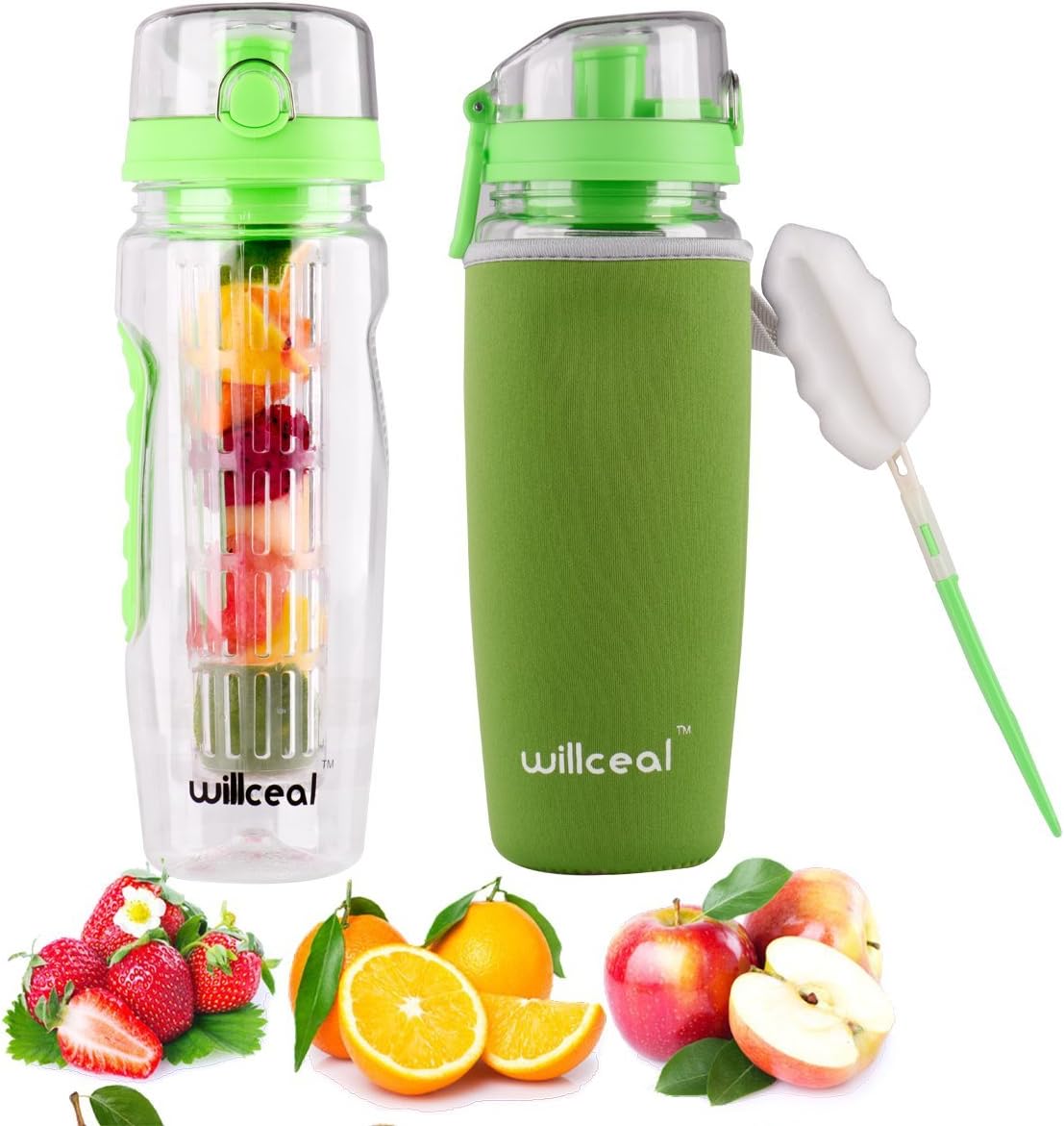 Fruit Infuser Water Bottle 32oz- Durable, Large - BPA Free Tritan, Flip Lid, Leak Proof Design - Sports, Camping