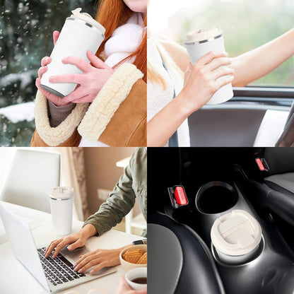 17oz (510ml) Vacuum Insulated Coffee Travel Mug, Leak proof Double Wall Stainless Steel Reusable Cup with Lid, Thermal Tumbler for Hot and Cold Drinks, Matte Texture White