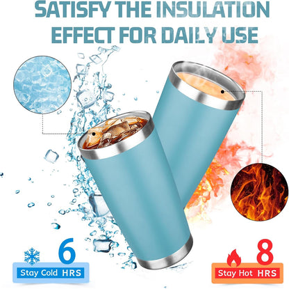 20oz Tumbler with Lid Double Wall Vacuum Insulated Travel Coffee Mug Stainless Steel Thermal Cup Powder Coated Sturdy Coffee Tumbler for Hot and Cold Beverage (Baby blue,1)