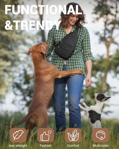 Tuwubi Crossbody Bags for Women, Sling Bag for Men, Small Hiking Backpack Anti Theft Lightweight for Outdoors Travel (M, Black)