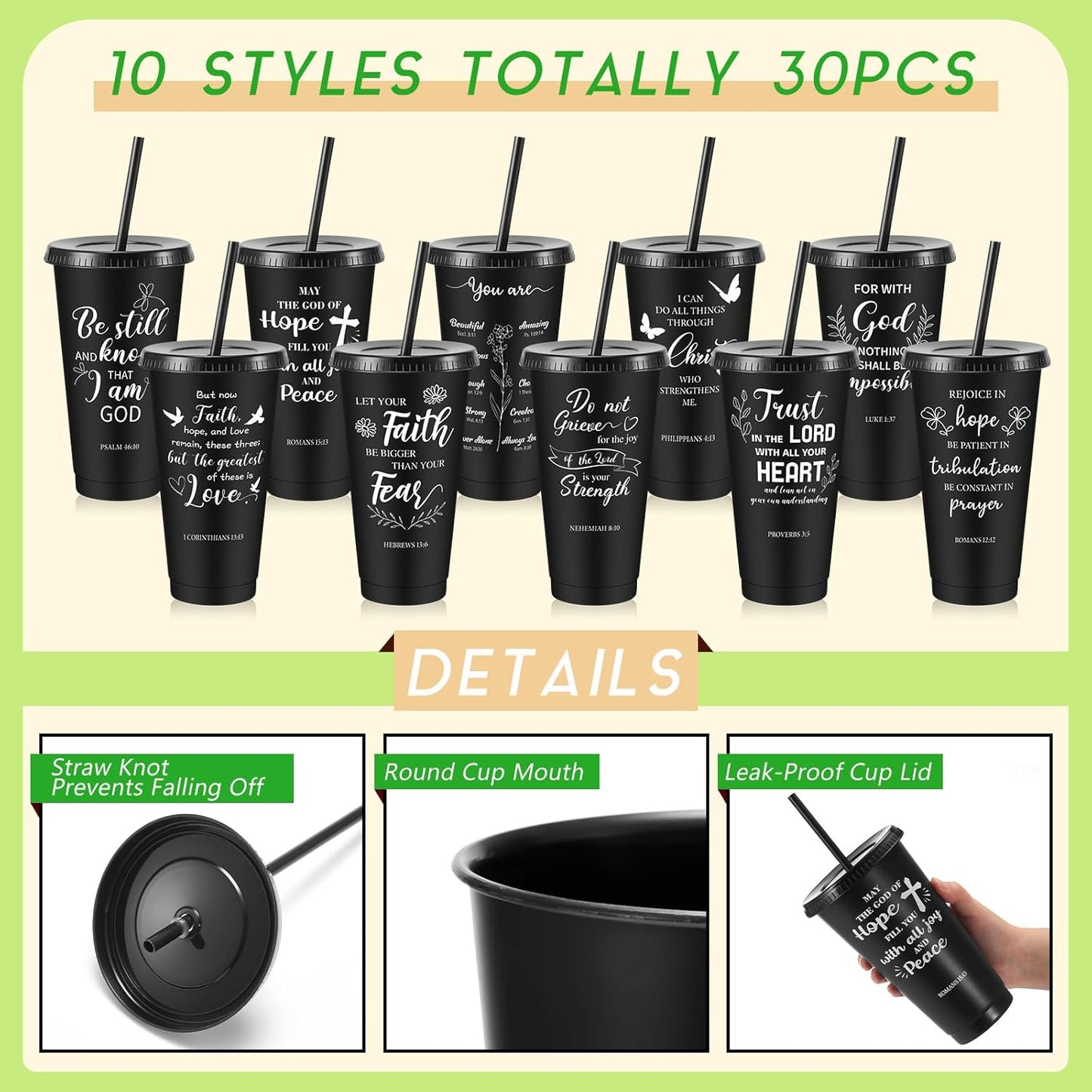 Uiifan 30 Pcs Christian Gifts Cups Bulk for Women, 24oz Bible Verse Christian Tumblers with Lids and Straw, Religious Church Gifts for Mother's Day (Fresh Color,Bible)