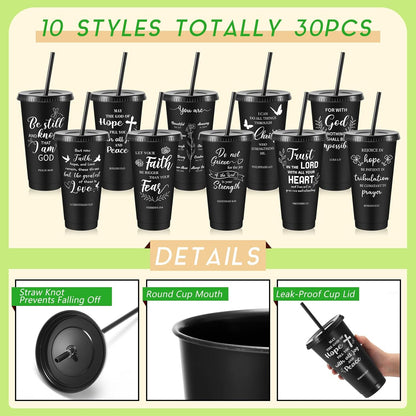 Uiifan 30 Pcs Christian Gifts Cups Bulk for Women, 24oz Bible Verse Christian Tumblers with Lids and Straw, Religious Church Gifts for Mother's Day (Fresh Color,Bible)