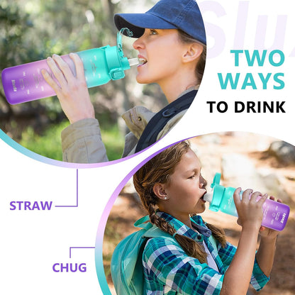 SLUXKE 24oz Insulated Water Bottle 18/10 Stainless Steel with 2Lids(Straw Lid& Spout Lids), 700ml Double Wall Vacuum Water Bottle with Handle Keep Cold and Hot for Men, Women & Kids PURPLE PINK