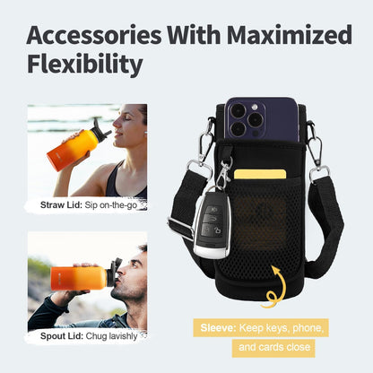 WixByti 40 oz Insulated Water Bottle with Straw (Cold for 36 Hrs), Stainless Steel Triple Wall Vacuum Sports Water Jug, Leakproof Hydro Cup Flask with Paracord Handle & Straw Spout Lids & DIY Stickers