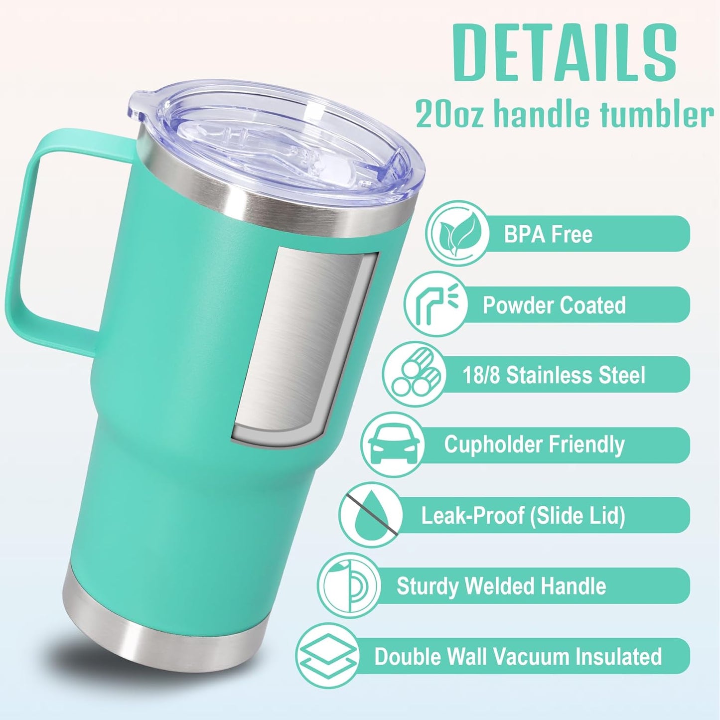 20 oz Tumbler with Handle and Lid, Stainless Steel Tumbler Insulated Travel Coffee Mug, Spill Proof Double Wall Vacuum Tumbler Cup Keep Drink Hot & Cold,White, 1 Pack