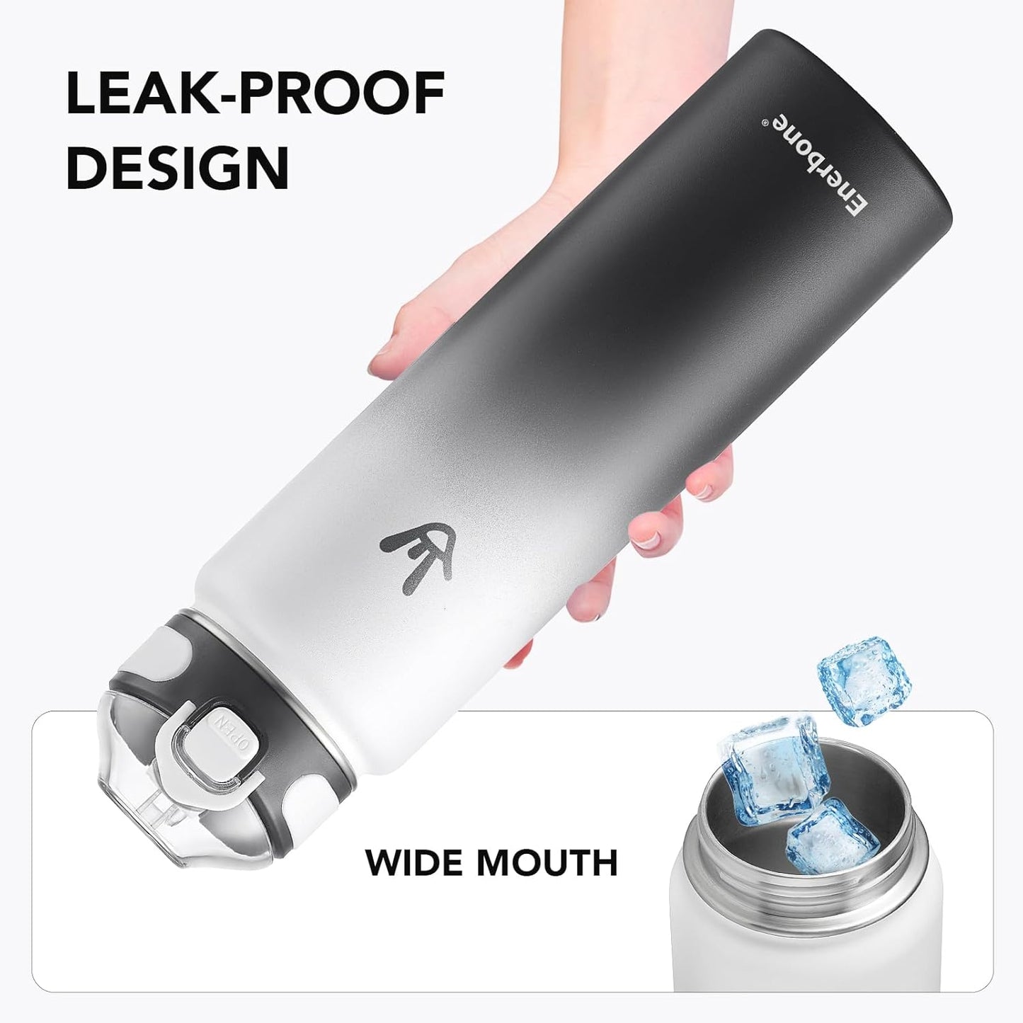 Enerbone 24 oz Insulated Water Bottle, Stainless Steel Bottle with Carrying Strap, Double-Wall Vacuum Insulation Design, Leakproof Sports Bottle with Straw, Keep Drinks Cold or Hot for Hours