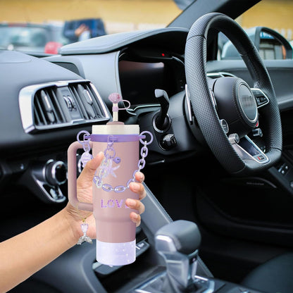 Accessories Set for Stanley Cup,Water Bottle Handle Strap,Straw Topper,Silicone Cover Cap and Boot,Keychain Charms,Handle Charms,Initials Sticker for Stanley Tumbler 40oz/30oz(Purple Ocean)