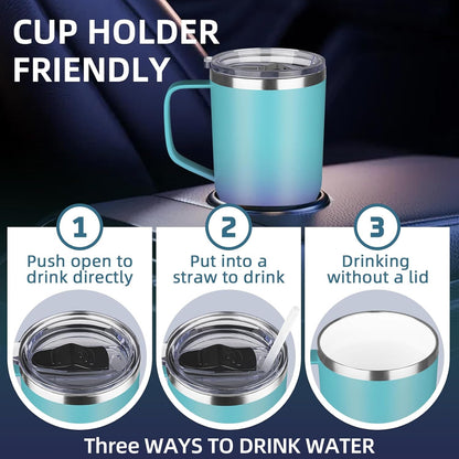 20 oz Insulated Coffee Mug with Ceramic Coating, Stainless Steel Travel Mug Tumbler with Handle Lid and Straw, Double Wall Leak-Proof Coffee Travel Mug Keeps Drink Hot and Cold (Black)