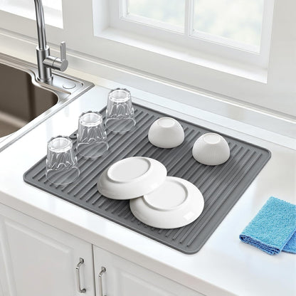 Songrey 12" x 6.5" Silicone Dish Drying Mat, Kitchen Counter Drying Pad for Sink Dishes or Under Rack, Multi-Use as Heat Resistant Trivet, Coffee Bar Mat
