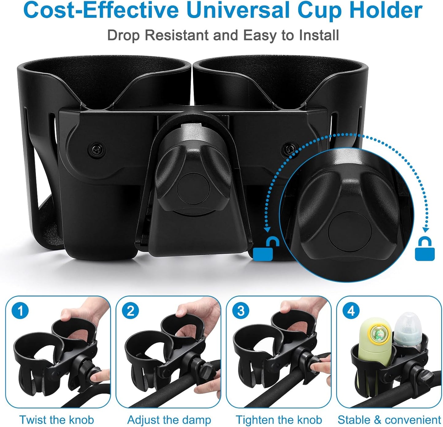 Accmor Stroller Cup Holder, Universal Cup Holder for Walker Wheelchair Bike, 360° Rotatable Stroller Cup Holder Attachment Accessories for Walker, Wheelchair, Scooter