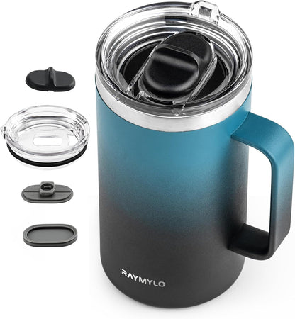 RAYMYLO Insulated Coffee Mug 12 oz, Double Wall Stainless Steel Coffee Mug with Lids, Leak-Proof & Detachable Slider Lid for Thorough Clean, Keeps Coffee Cold for 9 Hrs, Suitable for Camp Home Office